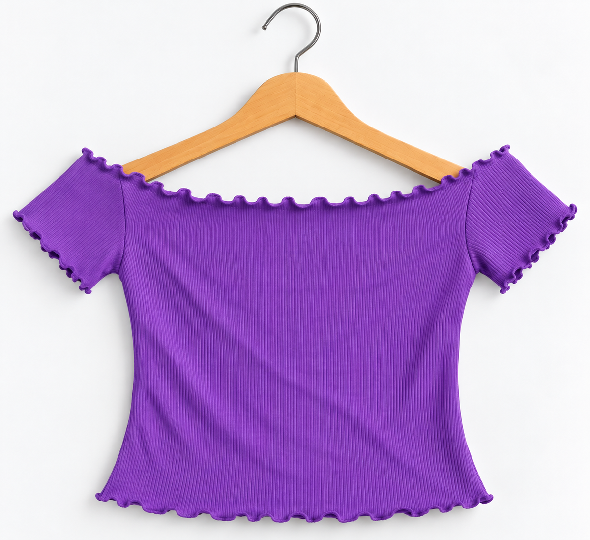 Ribbed Off-Shoulder Short Sleeve Top Purple