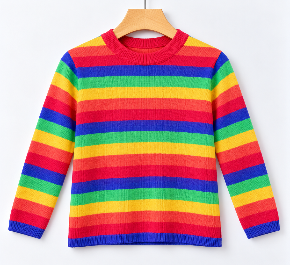 Rainbow Striped High-Neck Full Sleeve Top Multicolour