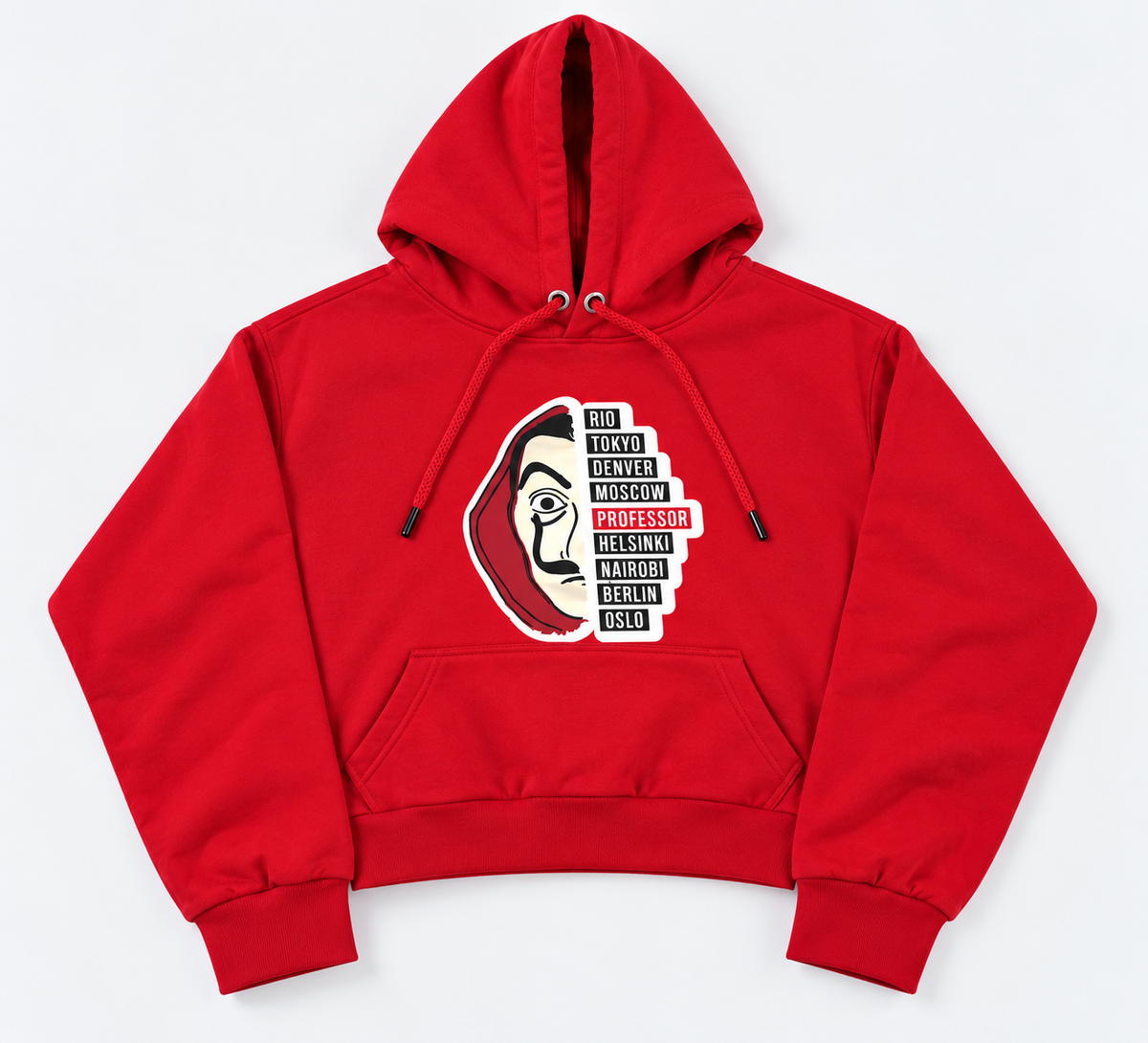 Mask Graphic Cropped Hoodie Red