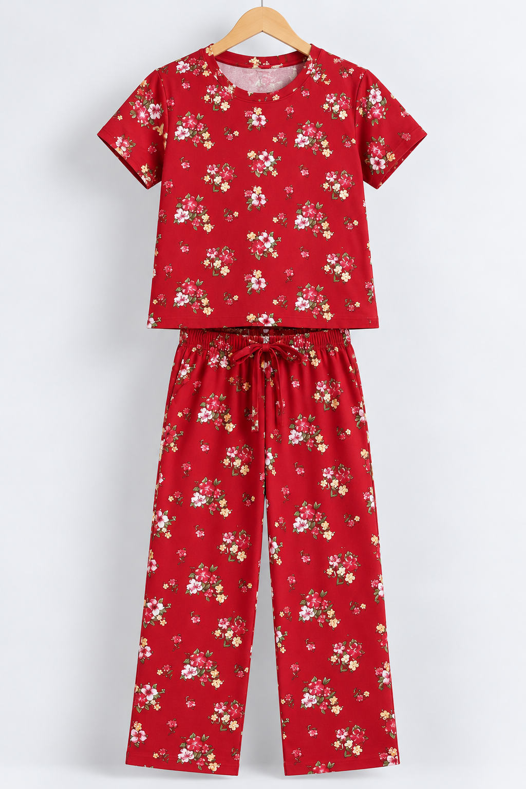 Floral Print Half-Sleeve Coord Set Maroon