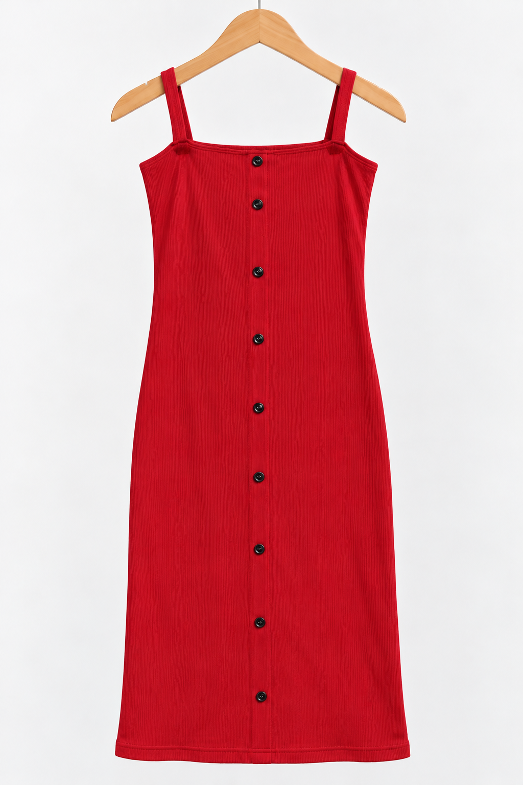 Ribbed Button-Front Cami Dress Red