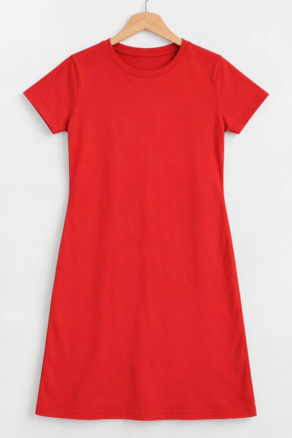 Round Neck Short Sleeve Ribbed Dress Red