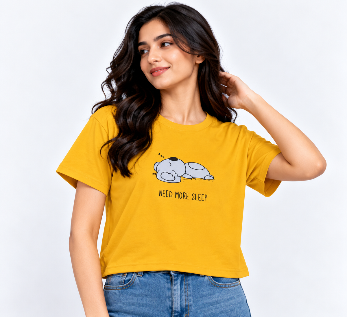 Need More Sleep Graphic Crop T-Shirt Mustard