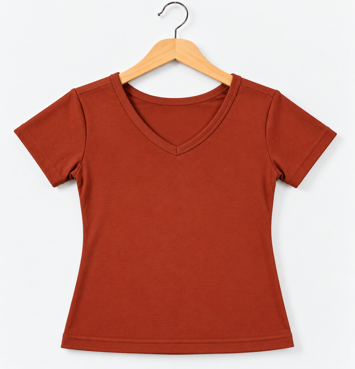 Ribbed V-Neck Half-Sleeve Top Rust