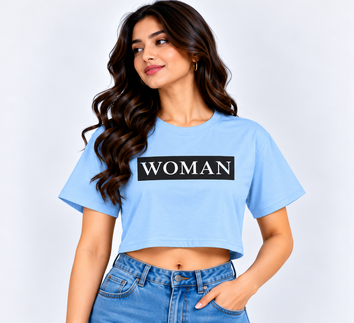 “WOMAN” Crop T-Shirt Blue