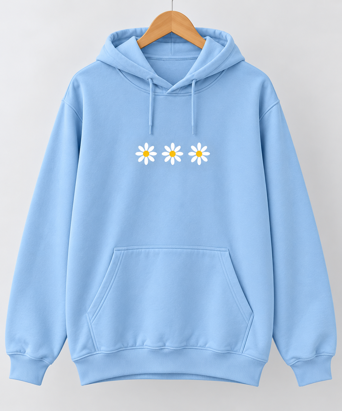 Three Daisy Flowers Oversized Hoodie Sky Blue