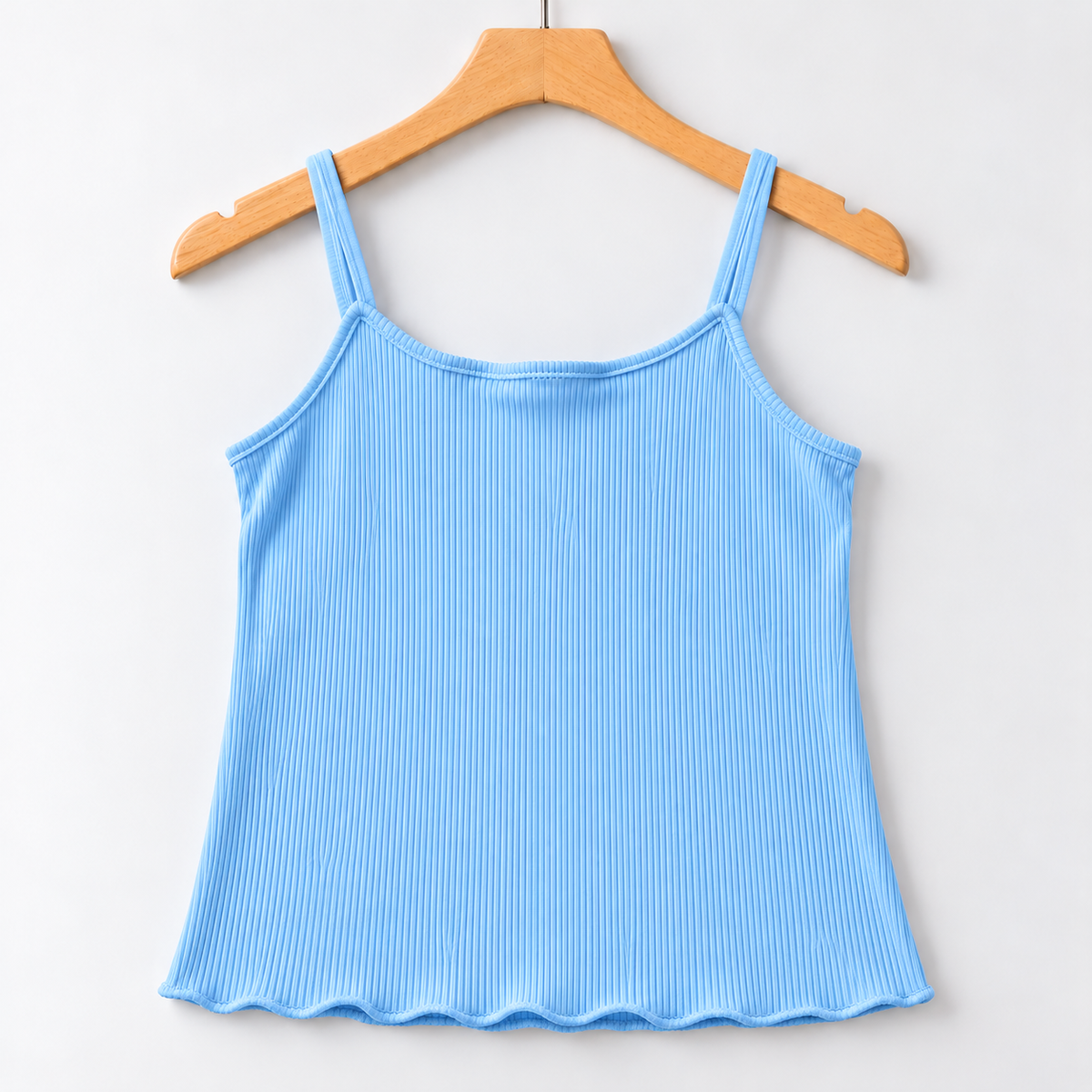 Ribbed Lettuce-Edge Cami Top Sky Blue