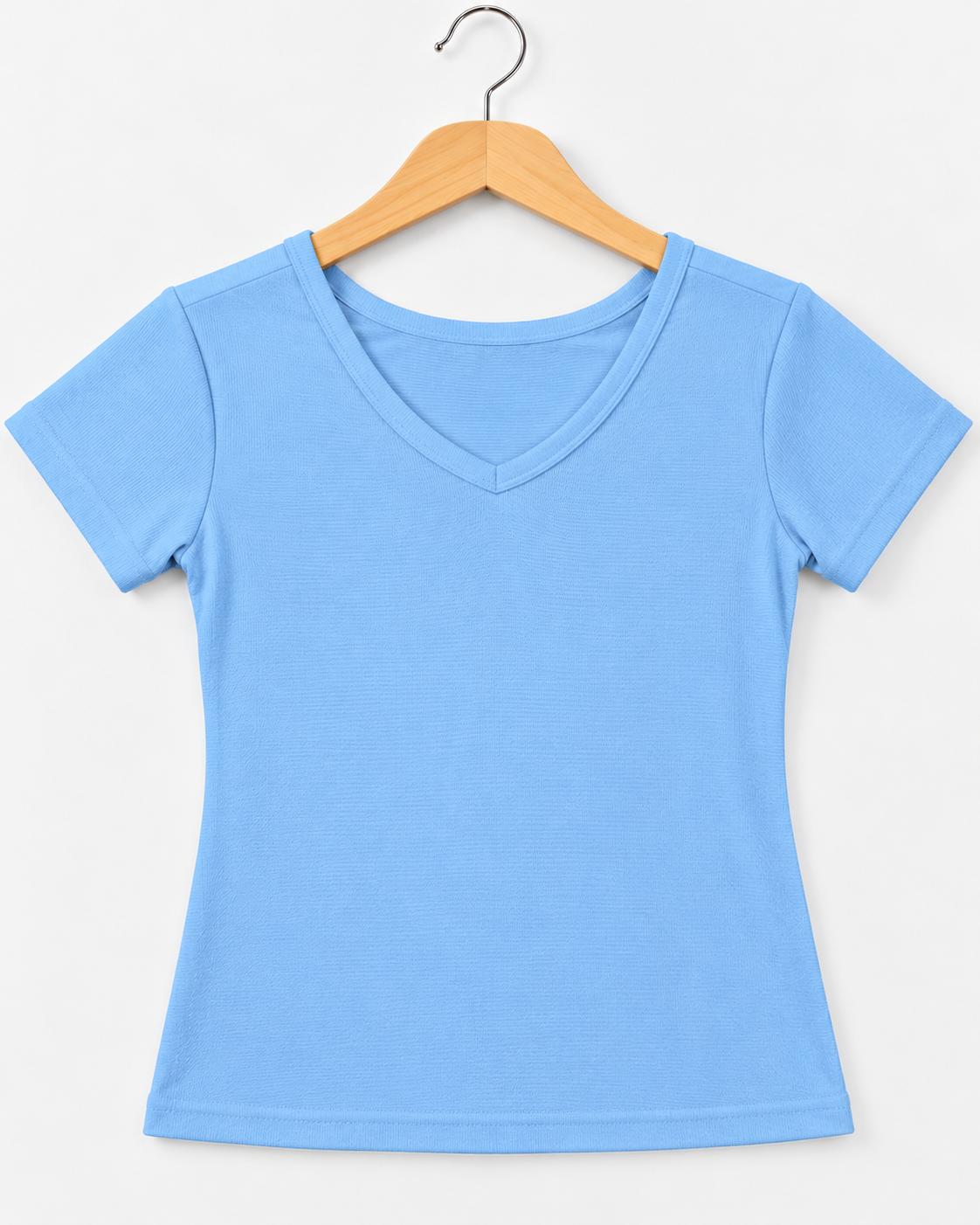 Ribbed V-Neck Half-Sleeve Top Sky