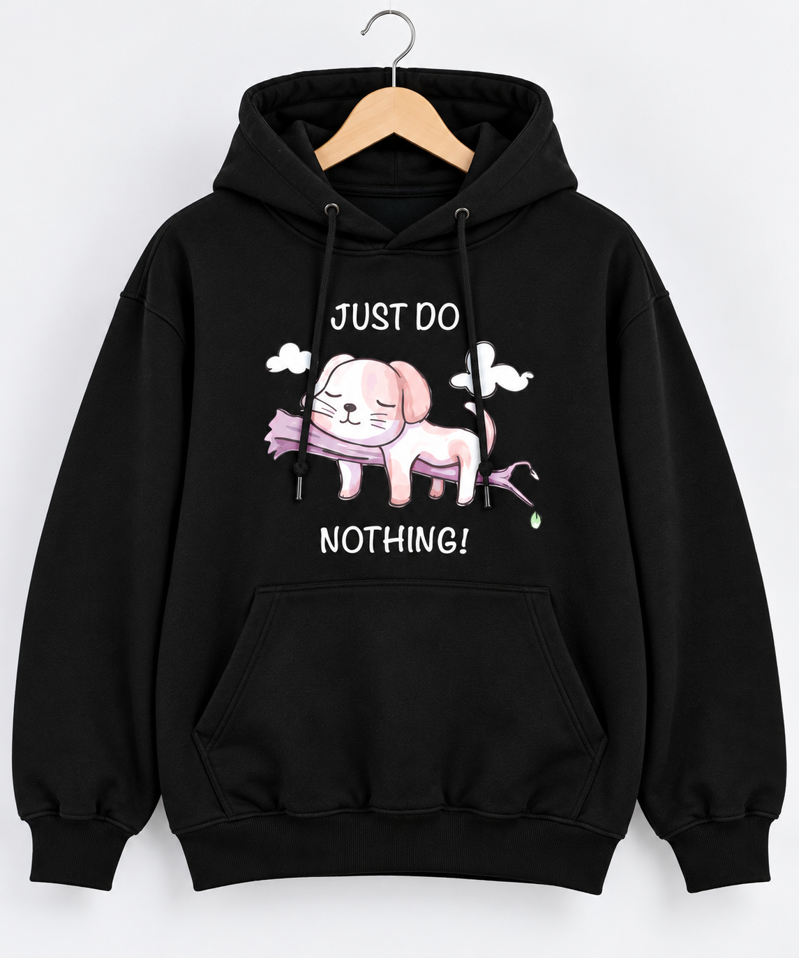 Just Do Nothing Puppy Graphic Hoodie Black