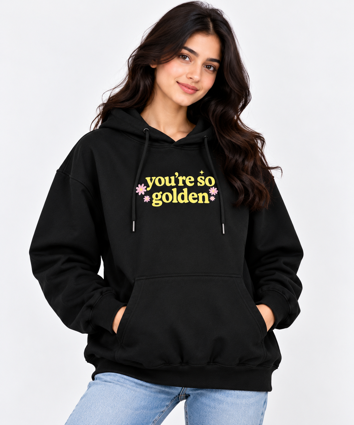 You’re So Golden Floral Graphic Black Hoodie
