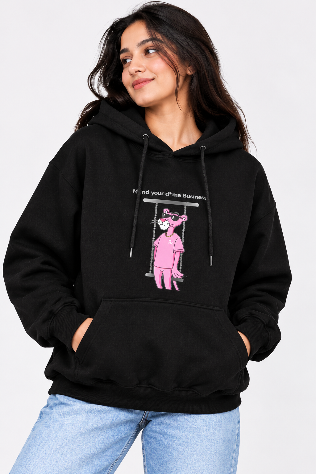 Mind Your D*ma Business Pink Panther Graphic Hoodie Black