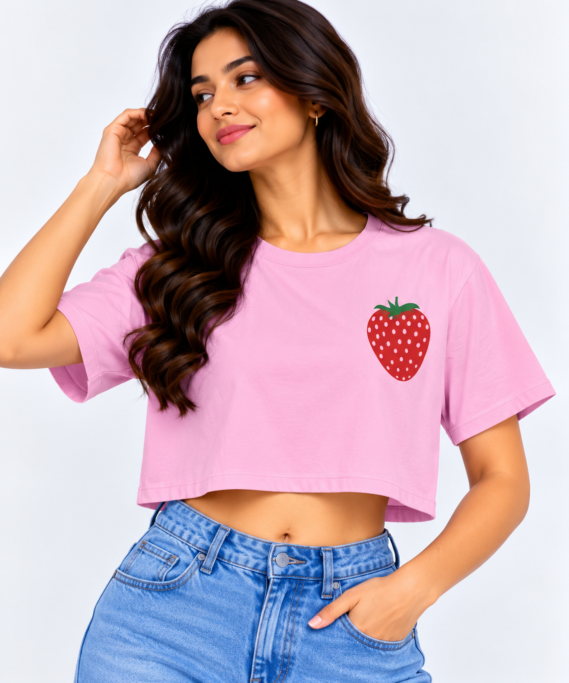 Pocket Strawberry Crop T-shirt Pink
