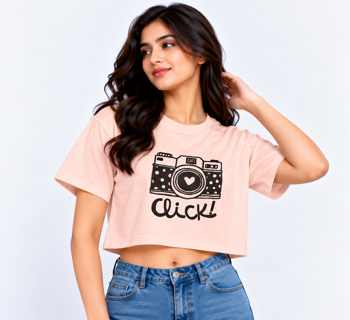 Camera Click Crop T-Shirt Peach