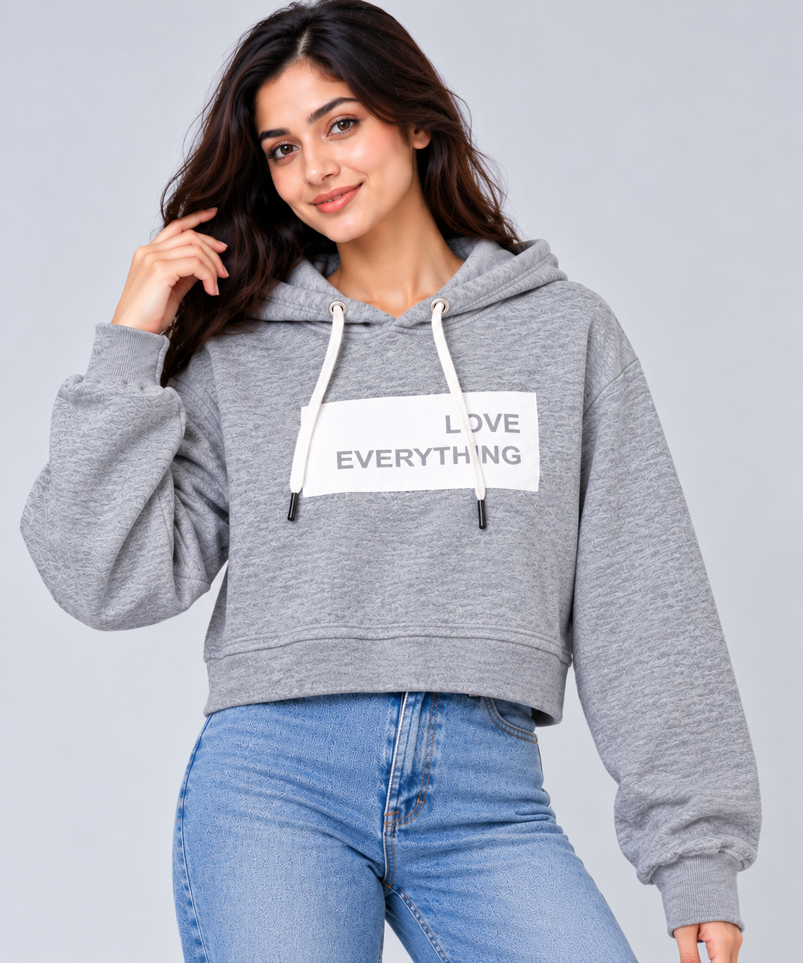 Love Everything Cropped Hoodie Grey