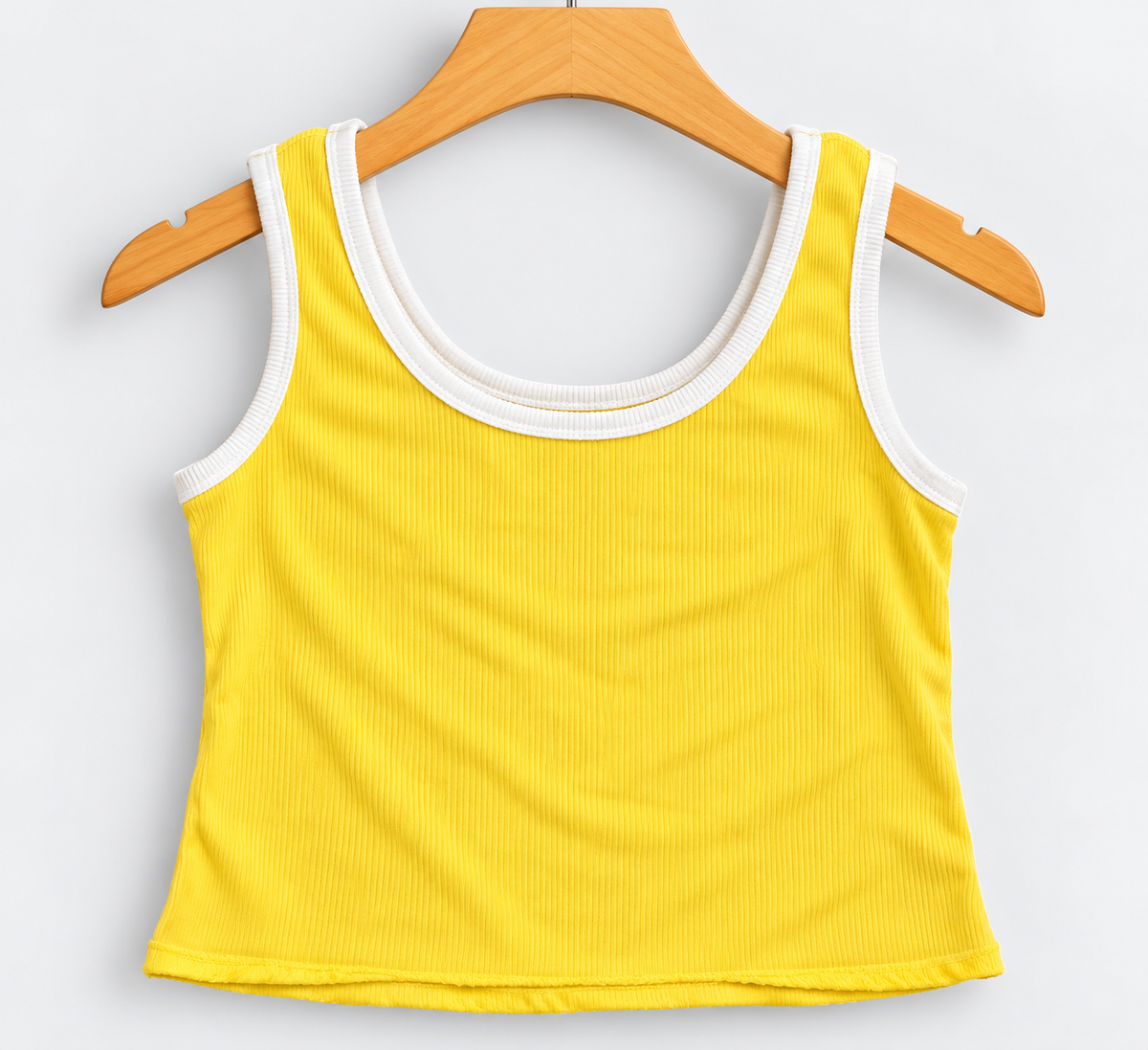 Yellow Contrast Trim Ribbed Tank Top