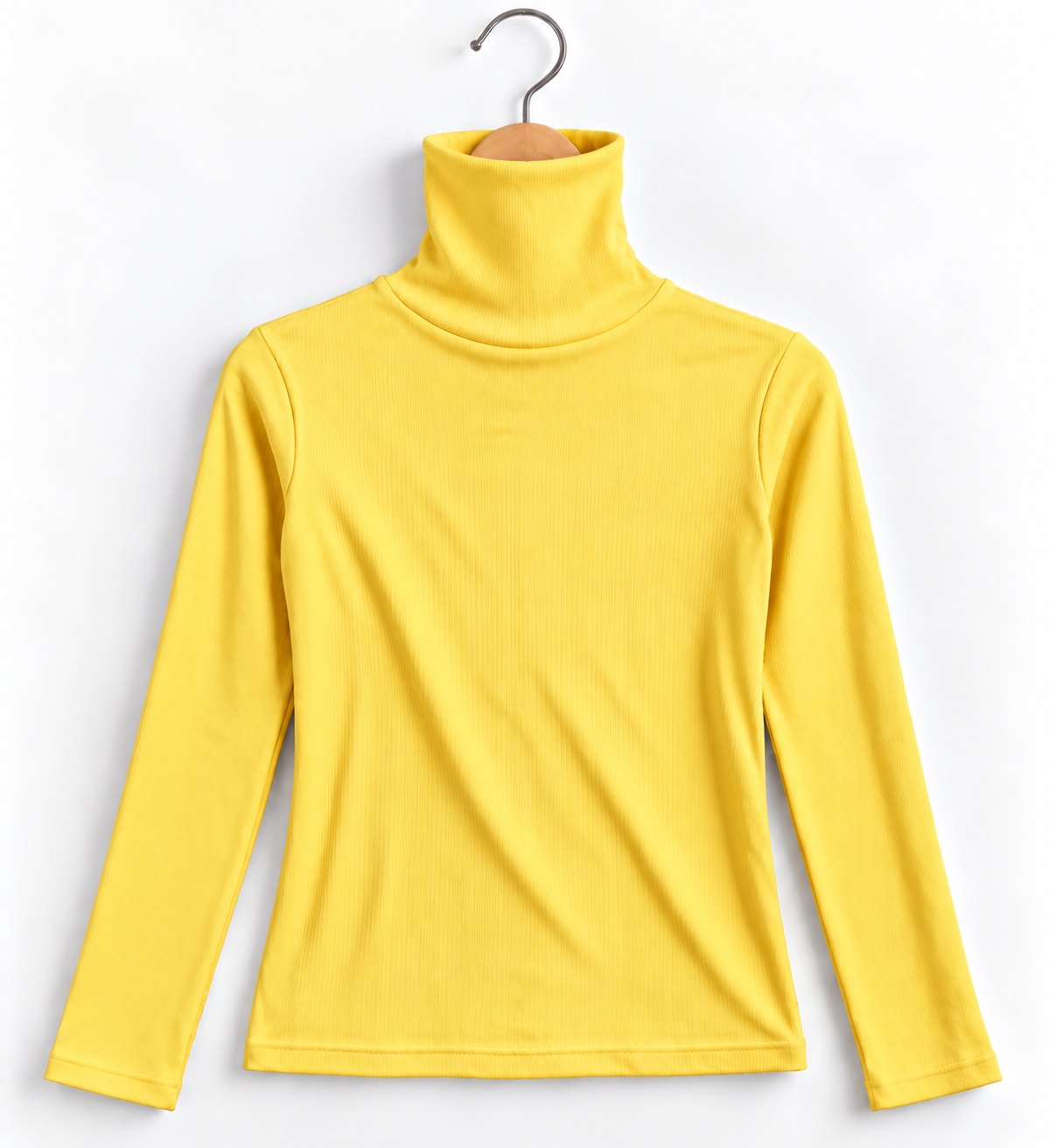 High Collar Full Sleeve Ribbed Top Yellow
