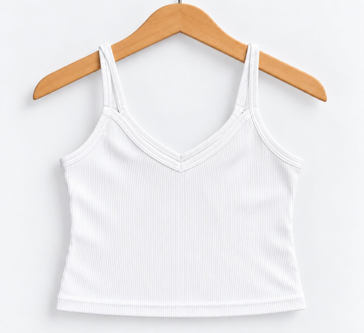Ribbed V-Neck Cami Top White