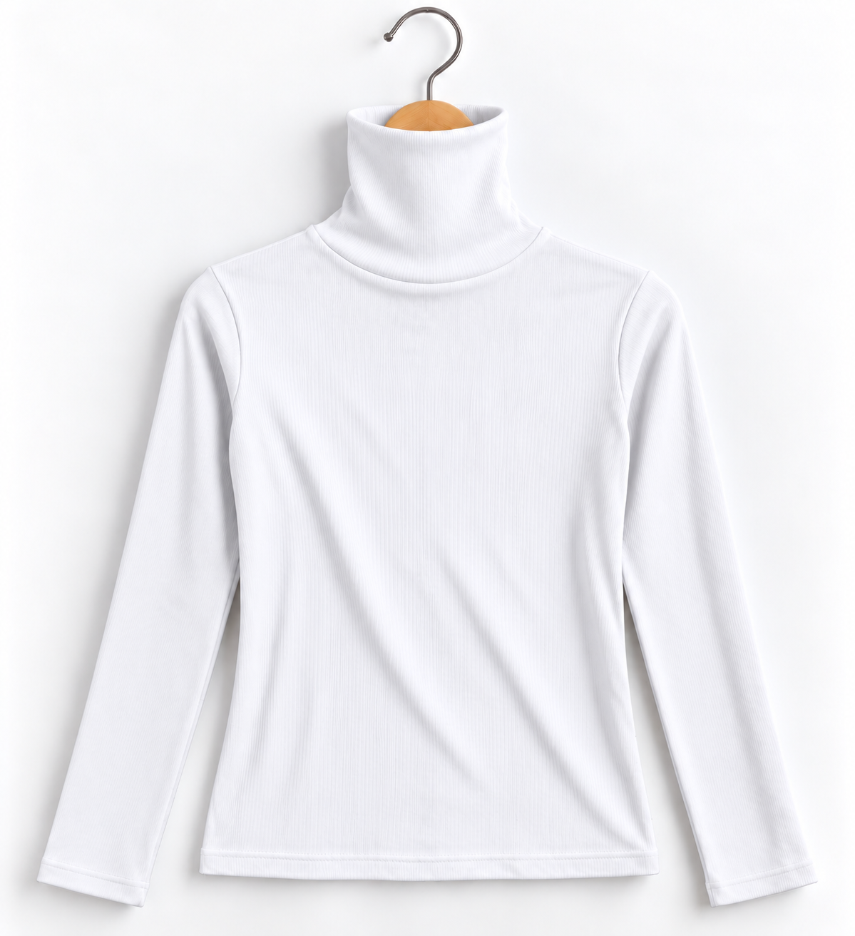 High Collar Full Sleeve Ribbed Top White