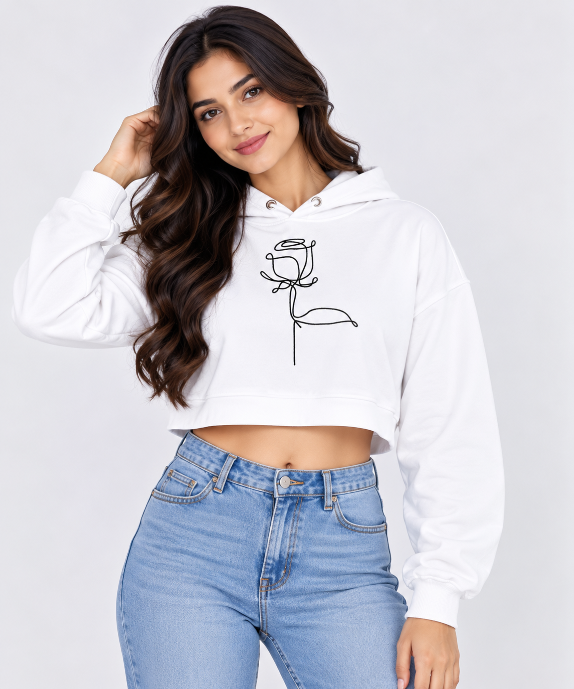 Rose Cropped Hoodie White