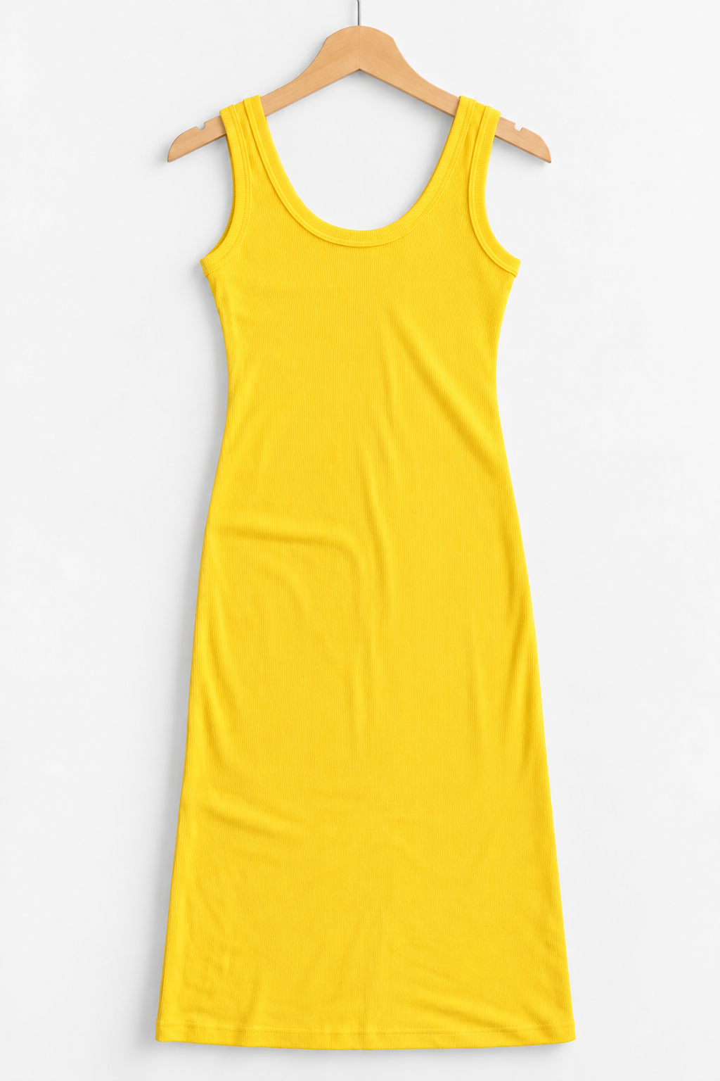 Round Neck Sleevess Ribbed Dress Yellow