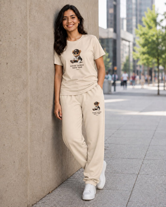 Good Things Take Time Bear Beige Coord Set
