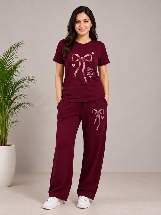 Stay Kind Bow Burgundy Coord Set