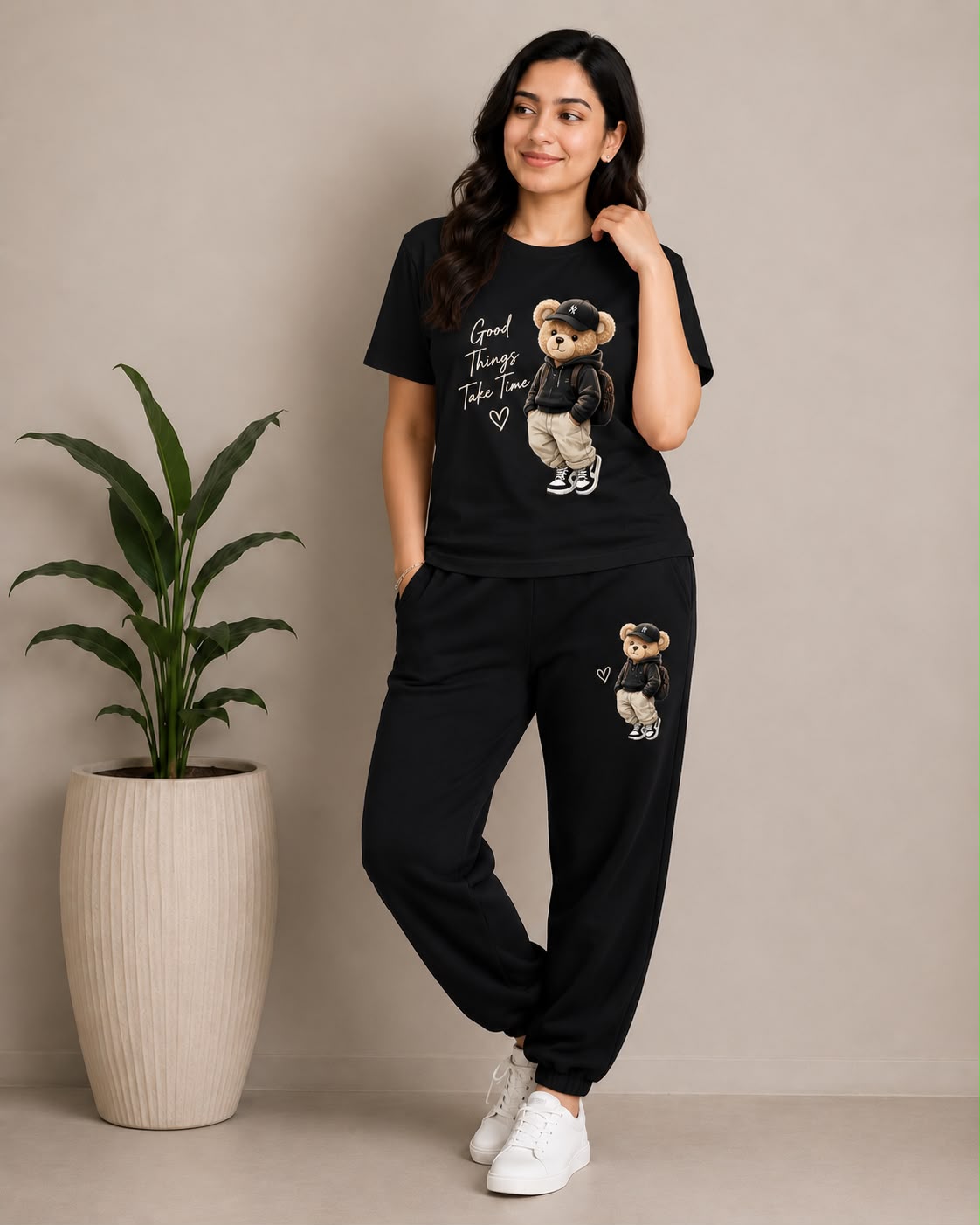 Good Things Take Time Bear Black Coord Set