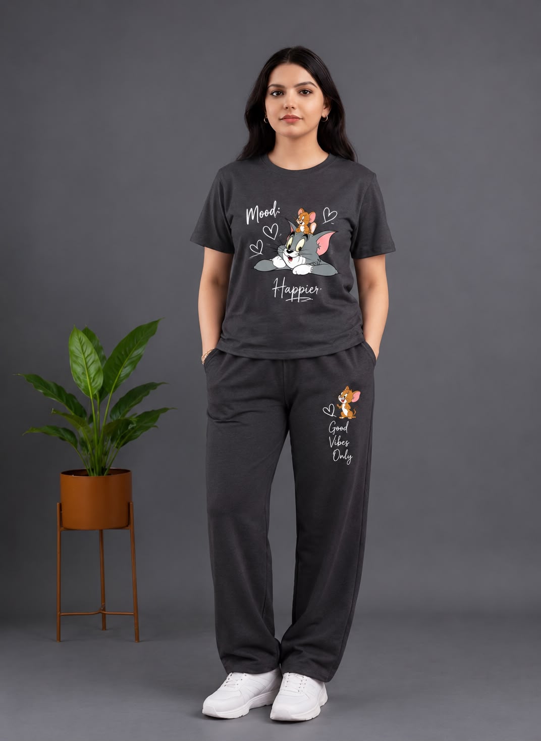 Mood Happier Tom & Jerry Charcoal Coord Set