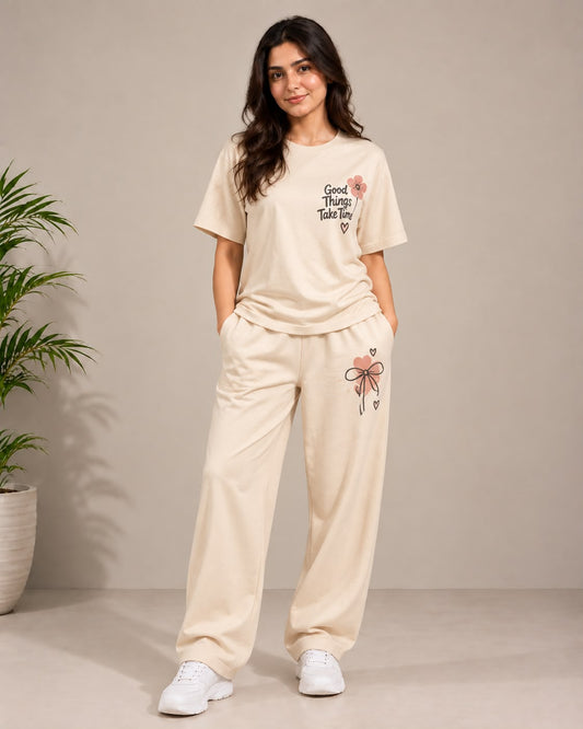 Good Things Take Time Beige Coordset