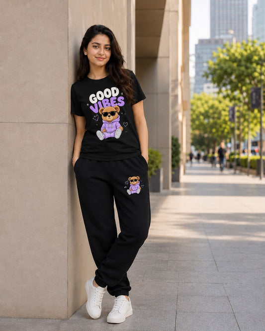 Good Vibes Teddy Bear Black Coord Set