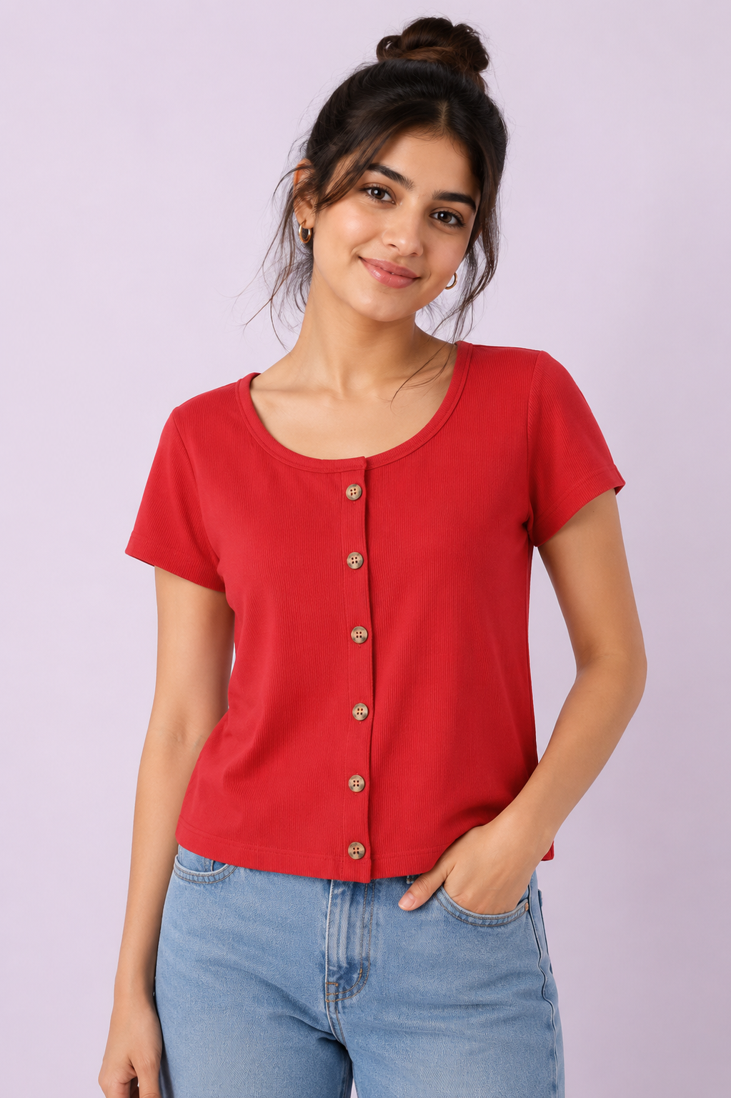 Half sleeves button top
