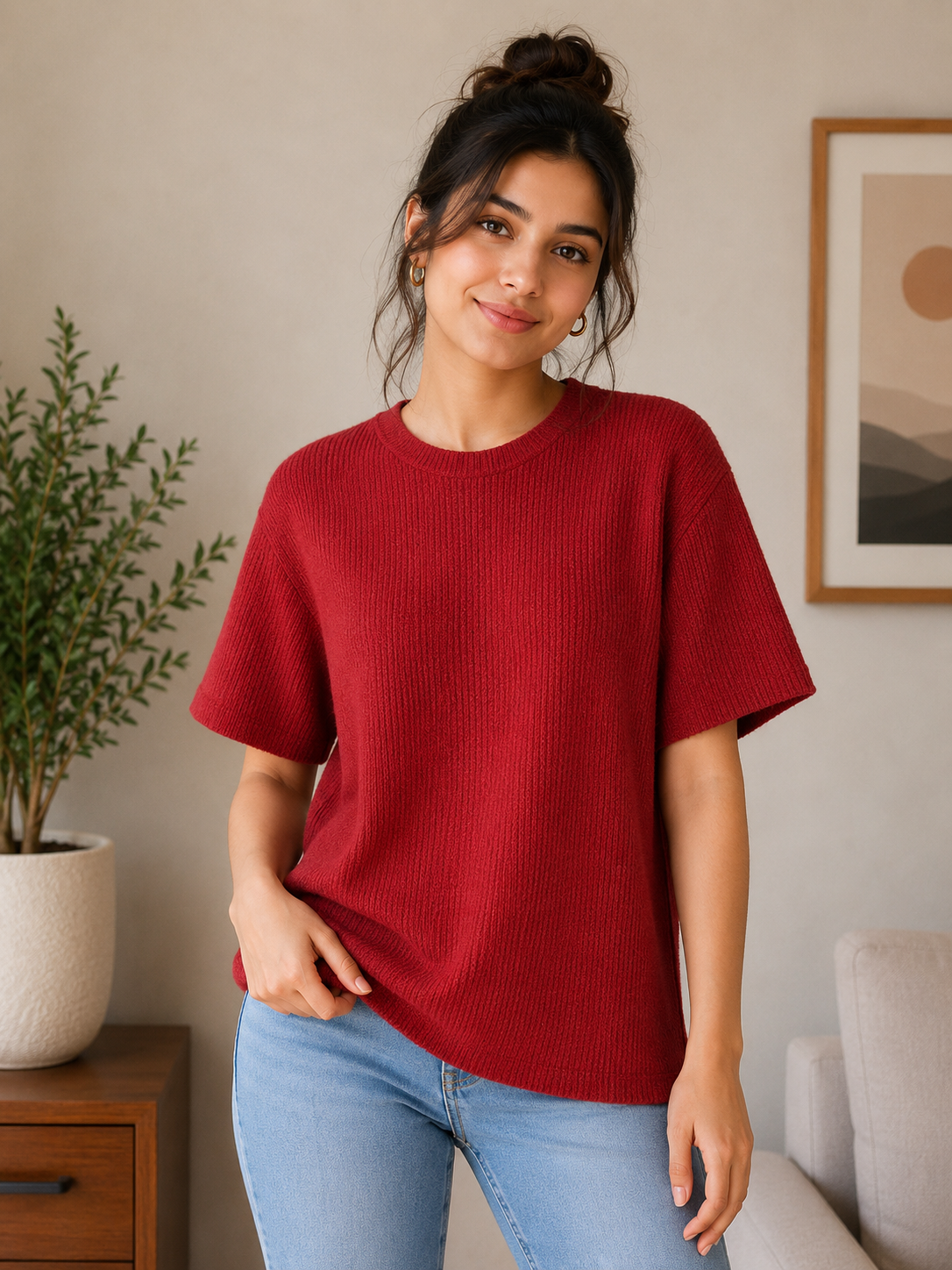Round neck   Half sleeves top