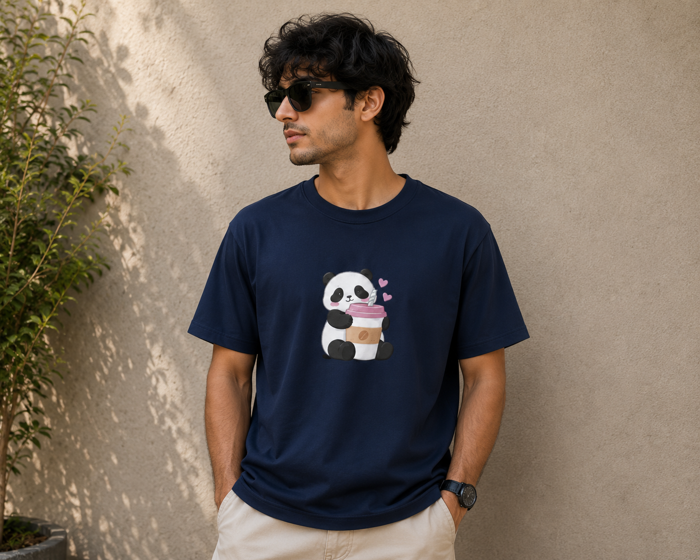 Panda with coffee