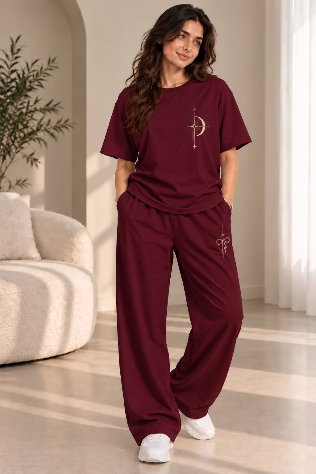 Celestial Moon Burgundy Coord Set
