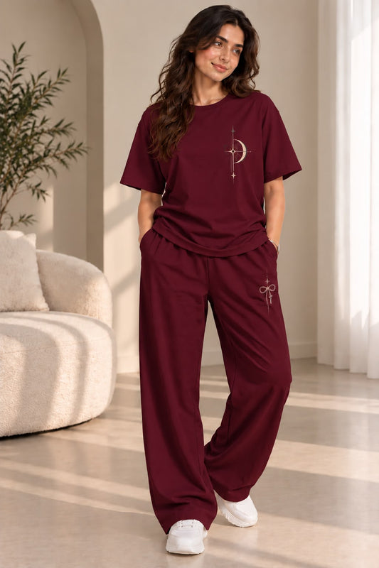 Celestial Moon Burgundy Coord Set