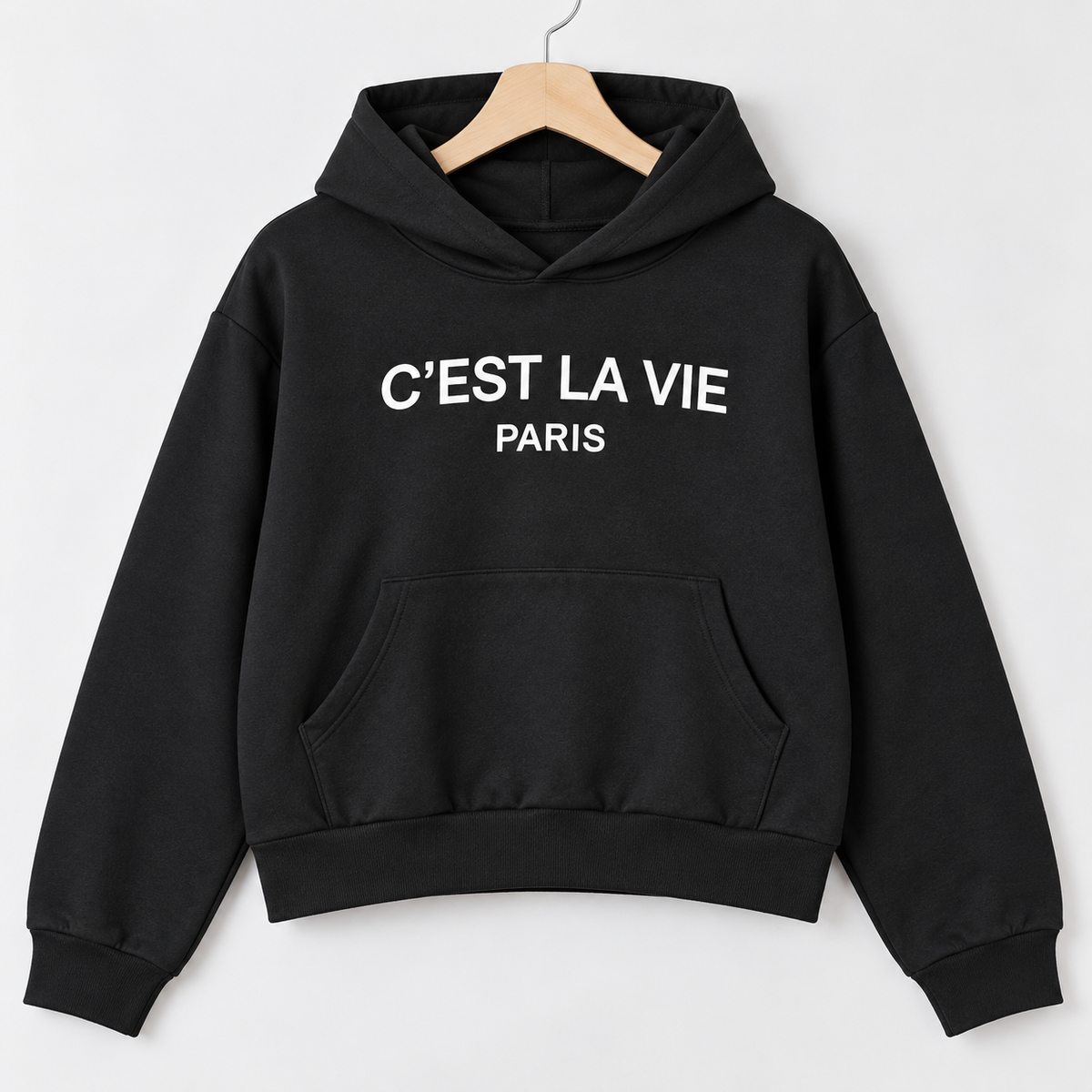 C’est La Vie Paris Cropped Hoodie Black