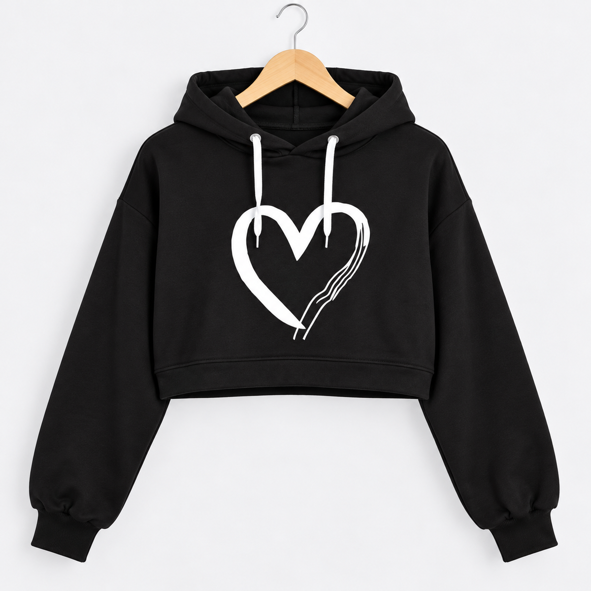 One Heart Cropped Hoodie Black