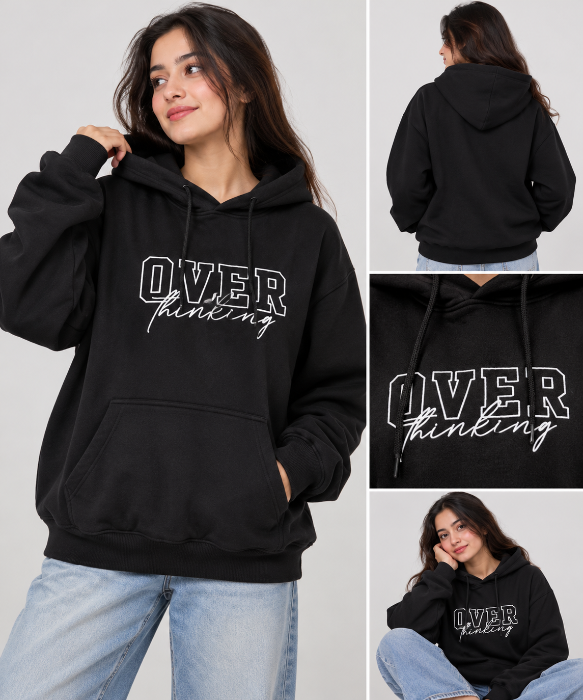 Overthinking Graphic Hoodie Oversized Black