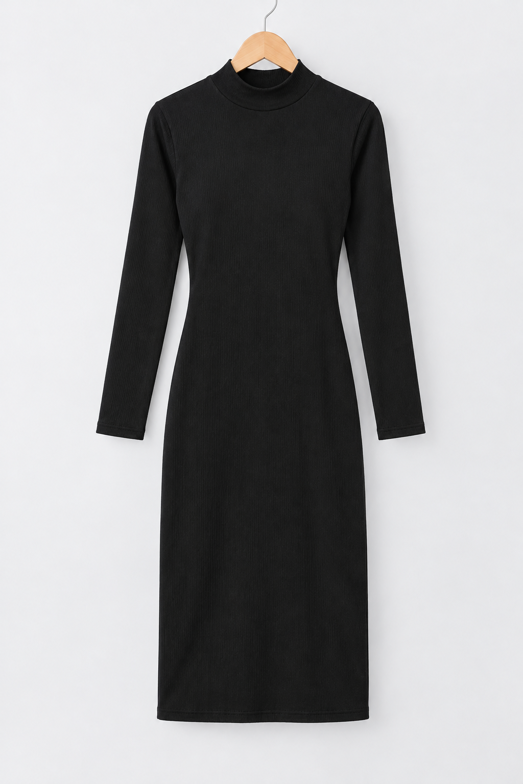 Ribbed Mock Neck Midi Dress Black