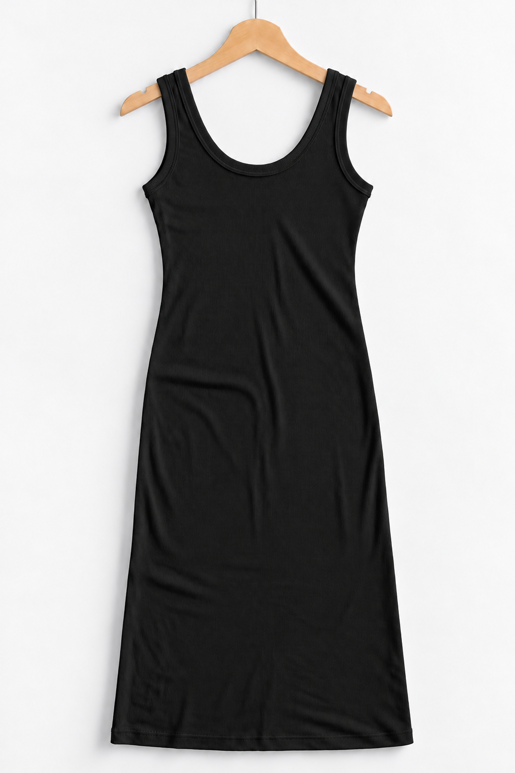 Round Neck Sleevess Ribbed Dress Black