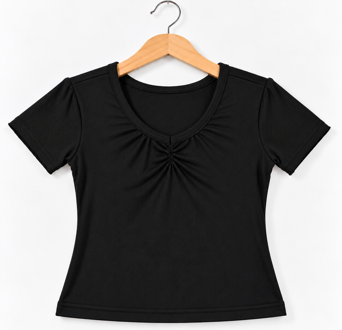 Notch V Neck Top Black