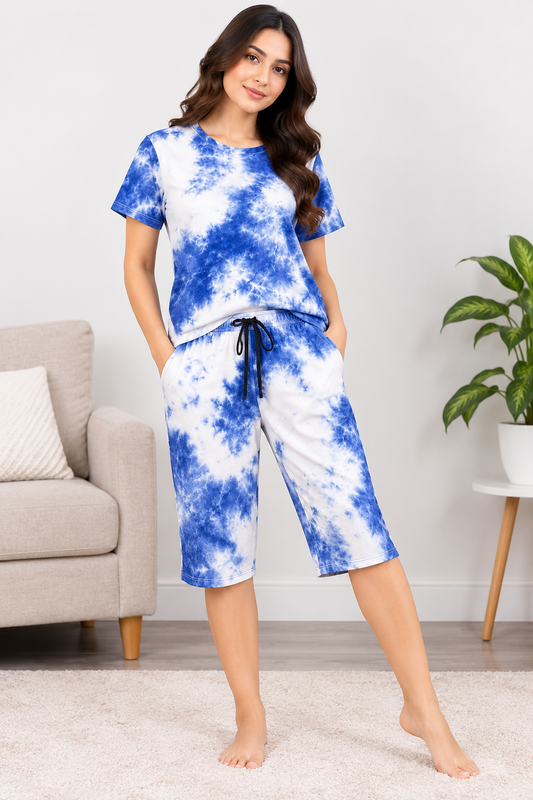 Tie-Dye T-Shirt & Capri Coord Set Blue