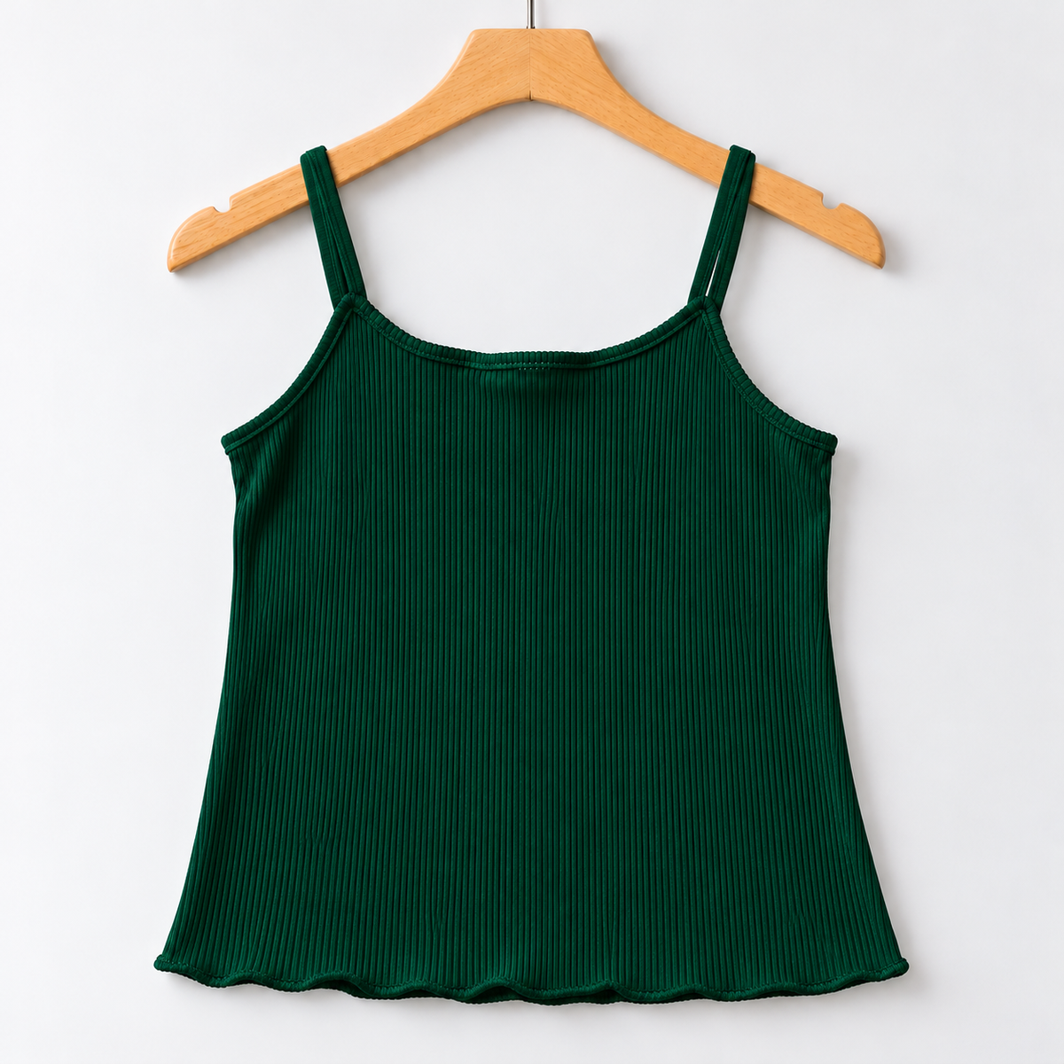 Ribbed Lettuce-Edge Cami Top Bottle Green