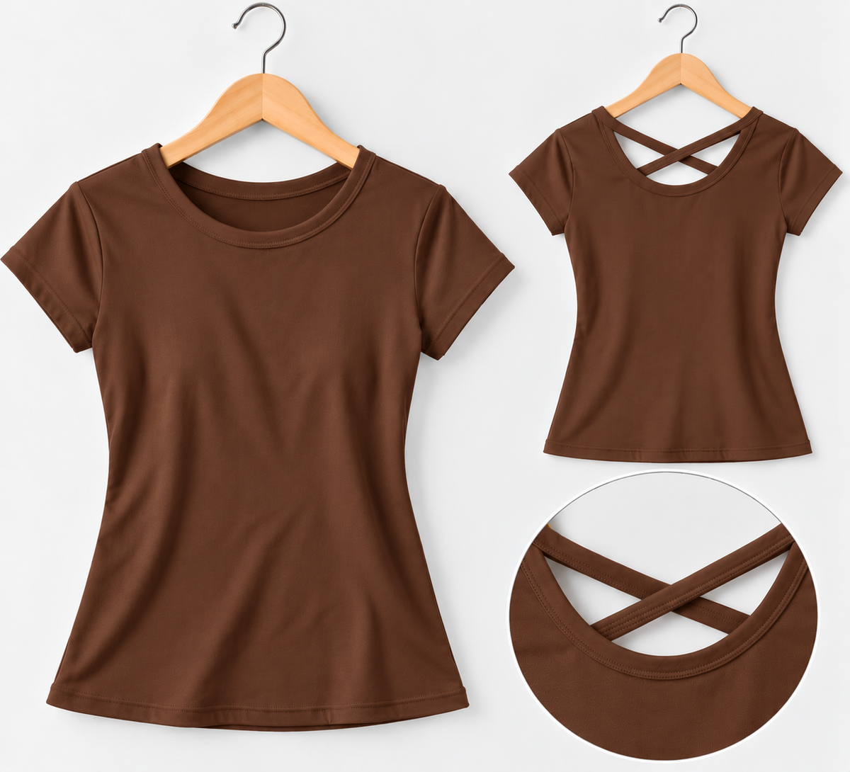 Criss-Cross Back Short-Sleeve Top Brown