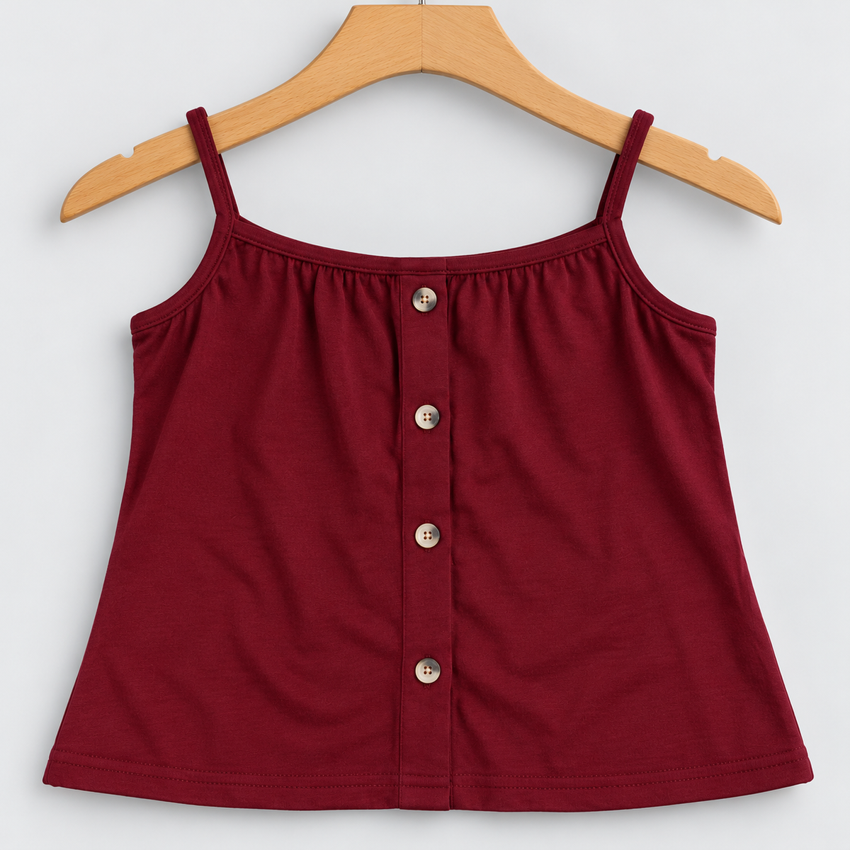 Button-Front Spaghetti Strap Ribbed Top Maroon