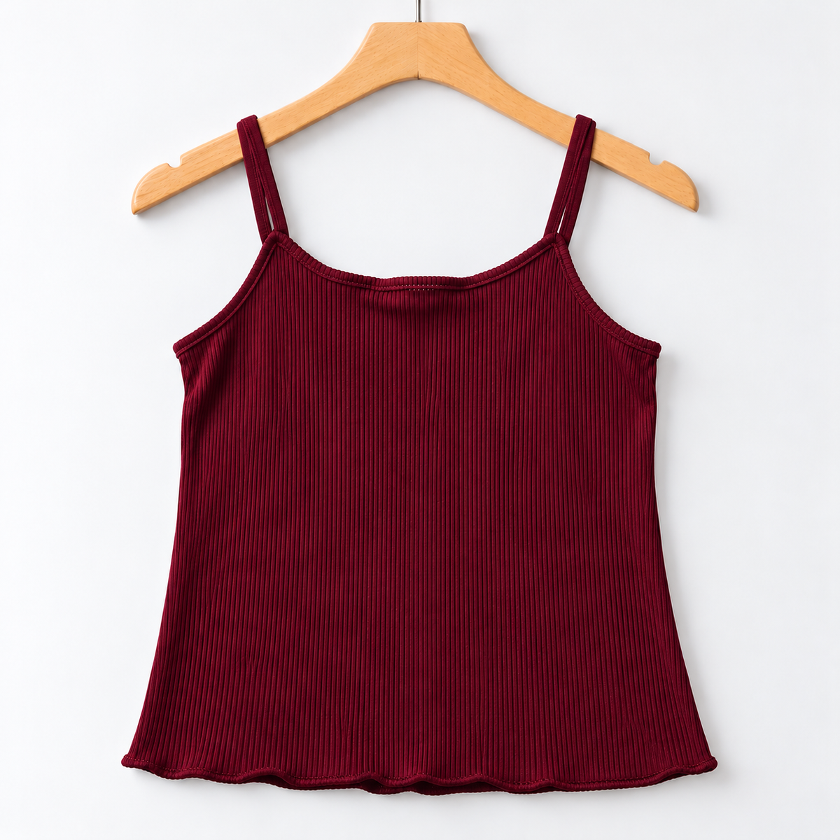 Ribbed Lettuce-Edge Cami Top Maroon