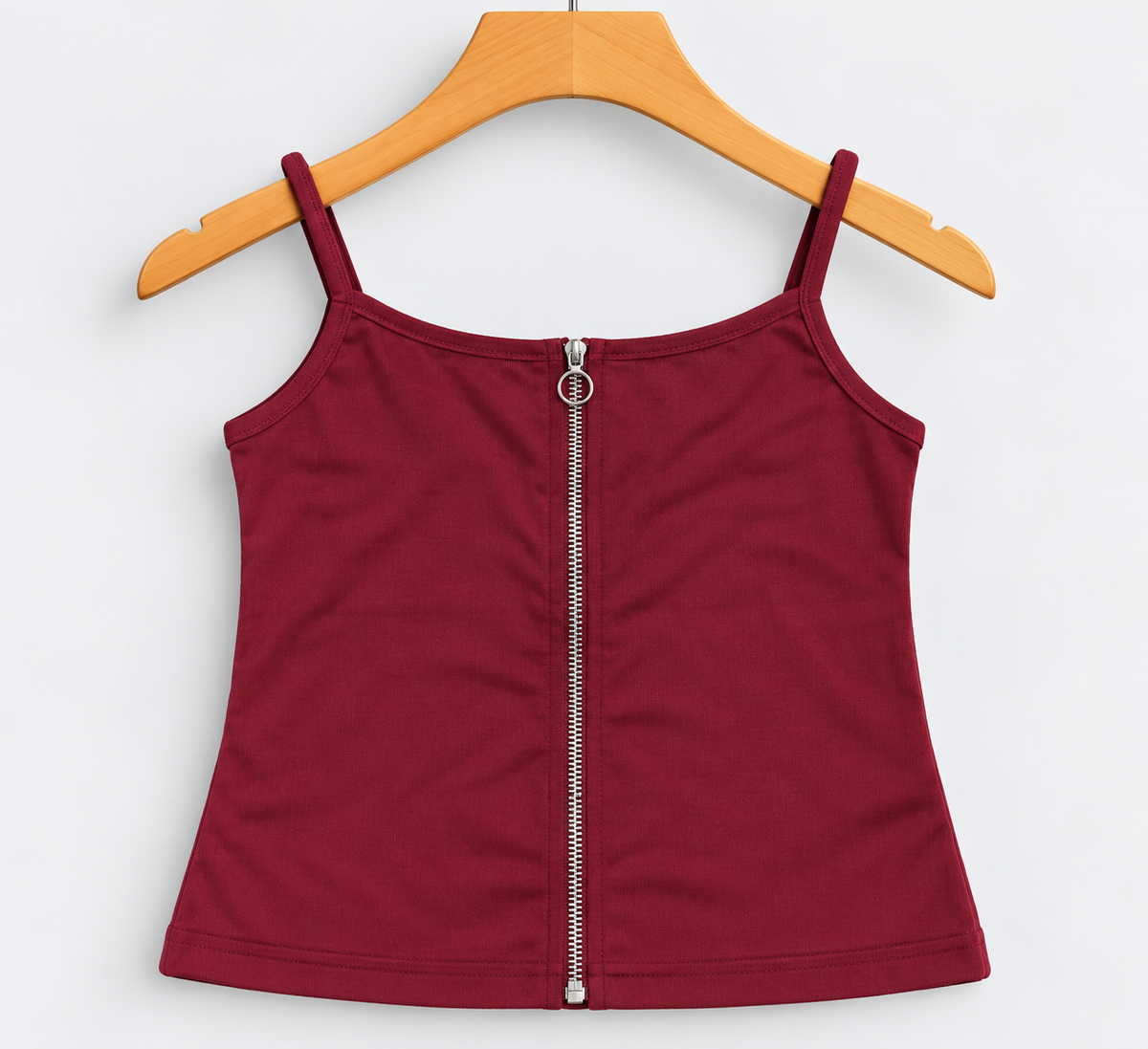 Zipper Spaghetti Strap Ribbed Top Maroon
