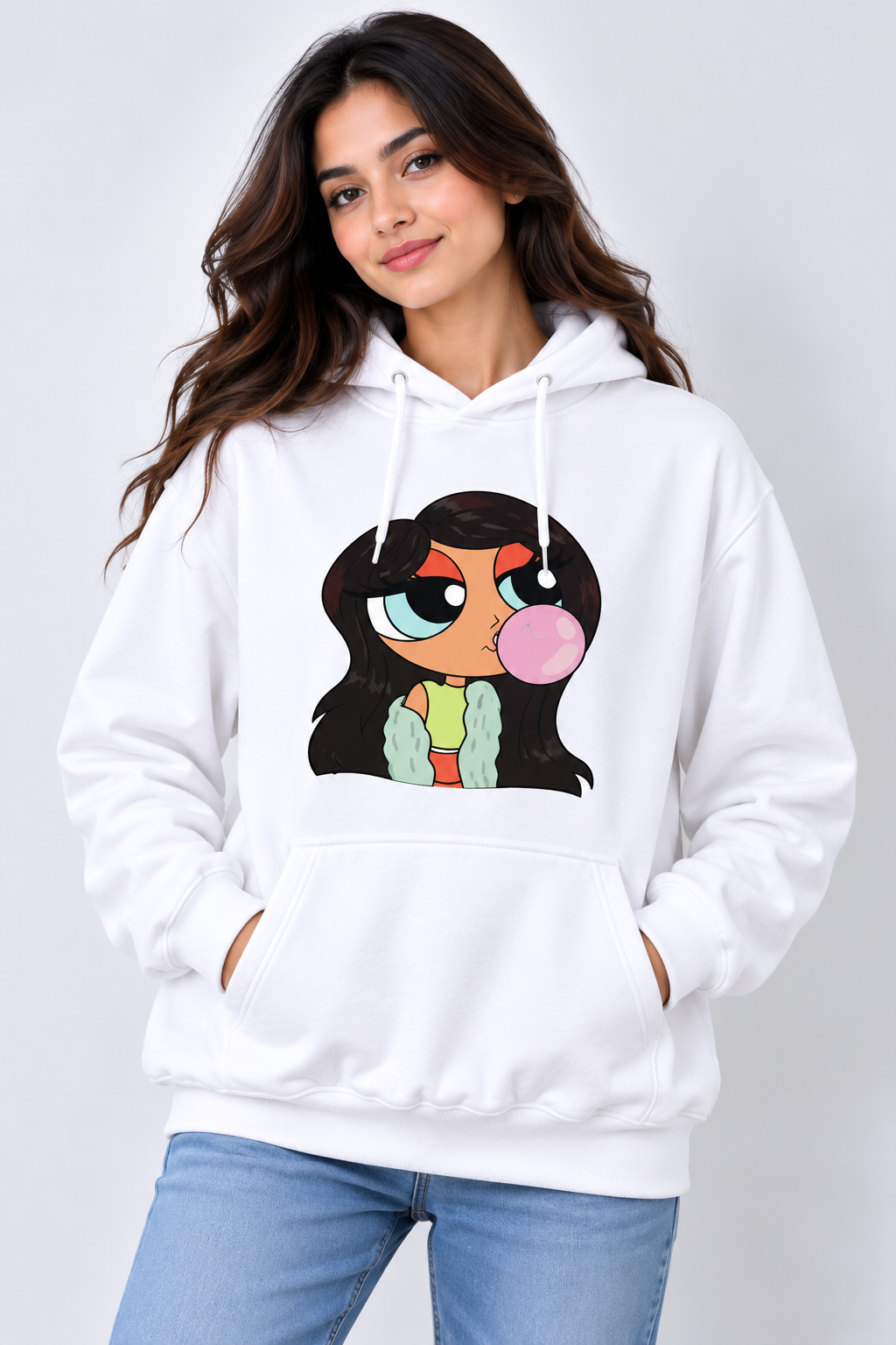 Bubblegum Girl Graphic Oversized Hoodie White