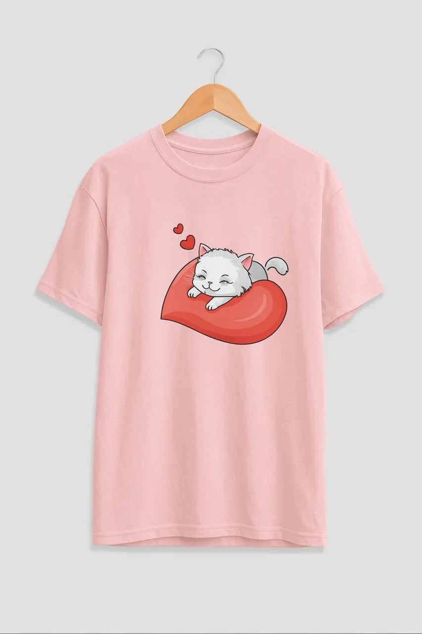 Cat love heart tee