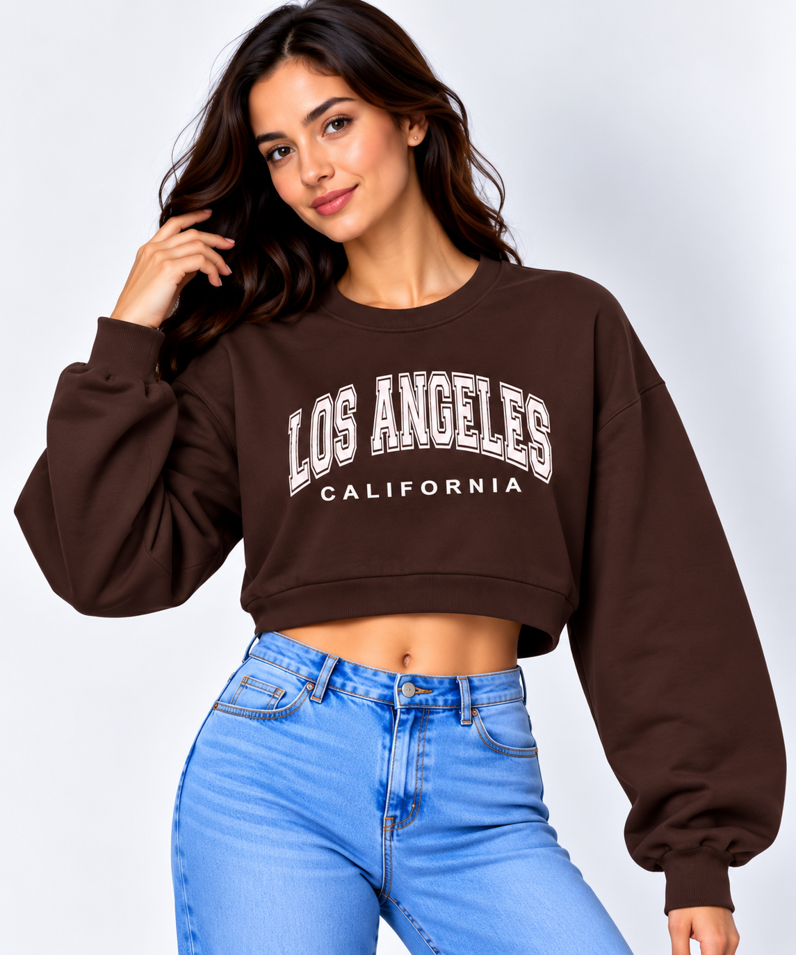 Los Angeles California Cropped Sweatshirt Dark Brown